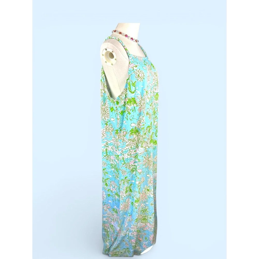 Lilly Pulitzer NWOT Mermaid Cove Maxi Dress SZXL Blue Green Cotton Linen blend - Picture 7 of 15